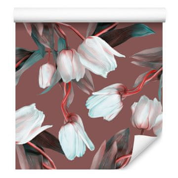Tapeta tulipani z rdečimi stebli za dnevno sobo in spalnico 50x1000 cm