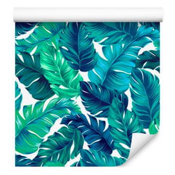 Tapeta z zelenimi in modrimi listi za dnevno sobo in spalnico 50x1000 cm