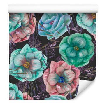 Barvita tapeta z anemoni v akvarelnem slogu za dnevno sobo in spalnico 50x1000 cm