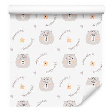 Tapeta z medvedki in rastlinami ter rožami za dnevno sobo in spalnico 50x1000 cm
