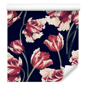 Tapeta z belimi in rdečimi tulipani za dnevno sobo in spalnico 50x1000 cm