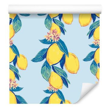 Tapeta z limonami, listi in cvetovi za dnevno sobo in spalnico 50x1000 cm