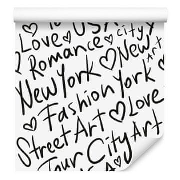 Bela tipografska tapeta New York za dnevno sobo in spalnico 50x1000 cm