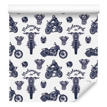 Fototapeta z retro motivi motorjev in napisi za dnevno sobo in spalnico 50x1000 cm