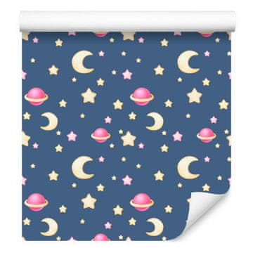 Tapeta z zvezdami, lunami in planeti za dnevno sobo in spalnico 50x1000 cm