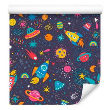 Barvita tapeta z galaksijo in raketo za dnevno sobo in spalnico 50x1000 cm