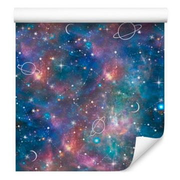 Fototapeta z galaksijo in poslikanimi planeti za dnevno sobo in spalnico 50x1000 cm