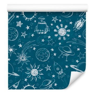 Fototapeta z zvezdami, soncem in planeti za dnevno sobo in spalnico 50x1000 cm
