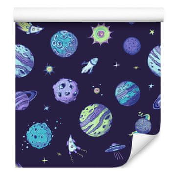 Modra tapeta vesolja in planetov za dnevno sobo in spalnico 50x1000 cm