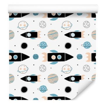 Barvita tapeta z raketami in planeti za dnevno sobo in spalnico 50x1000 cm