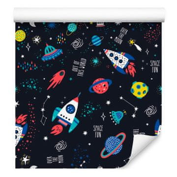 Fototapeta z vesoljskimi raketami in NLP-ji za dnevno sobo in spalnico 50x1000 cm