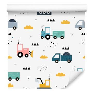 Barvita tapeta z motivom bagrov in traktorjev za dnevno sobo in spalnico 50x1000 cm