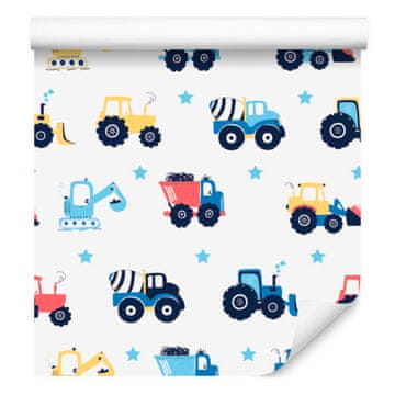 Tapeta s traktorji, vozili in zvezdami za dnevno sobo in spalnico 50x1000 cm