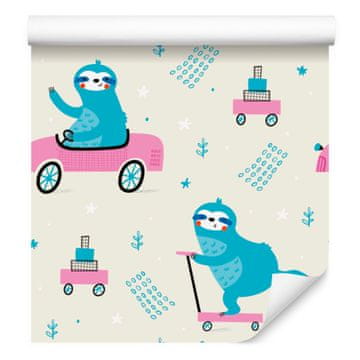 Tapeta z motivom lenivcev v skandinavskem slogu za dnevno sobo in spalnico 50x1000 cm