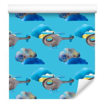 Barvita tapeta s helikopterji v akvarelnem slogu 50x1000 cm