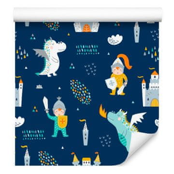 Pravljična tapeta z zmaji in vitezi za dnevno sobo in spalnico 50x1000 cm
