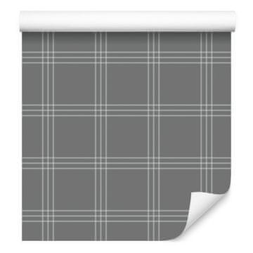 Škotska karo tapeta v odtenkih sive za dnevno sobo in spalnico 50x1000 cm