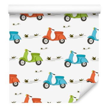 Barvita tapeta z retro skuterji za dnevno sobo in spalnico 50x1000 cm