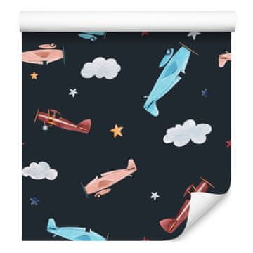Retro tapeta z letali v akvarelnem slogu za dnevno sobo in spalnico 50x1000 cm