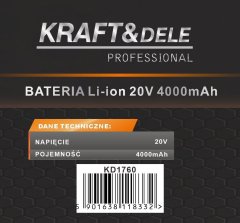 Kraft&Dele Baterija za naprave serije X 4000mAh 20V KD1760