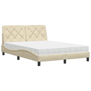 Vidaxl Postelja z vzmetnico krem 140x200 cm blago