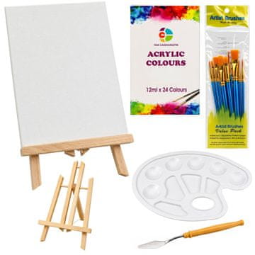 slomart LEAN Kreativni slikarski set, Stative, 12 platnen, 24 akrilnih barv