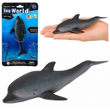 slomart LEAN TOYS Gumijasta figurica delfin, morski, mehka, realistična, temno siva, 17,5 cm