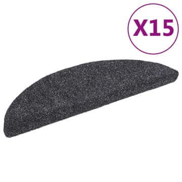 Vidaxl Preproge za stopnice samolepilne 15 kosov 56x17x3 cm temno sive polkrožne