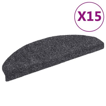Vidaxl Preproge za stopnice, samolepilne, 15 kosov, 65 x 21 x 4 cm, temno sive, polkrožne, velike