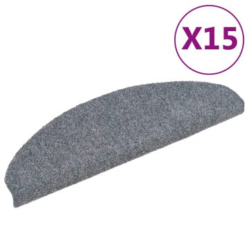 Vidaxl Preproge za stopnice, samolepilne, 15 kosov, 65 x 21 x 4 cm, svetlo sive, polkrožne, velike