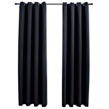 Vidaxl Zatemnitvene zavese z obroči 2 kosa črne 137x213 cm blago