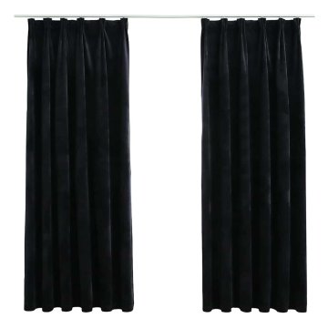 Vidaxl Zatemnitvene zavese 2 kosa z obešali žametne črne 140x175 cm