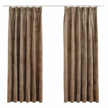 Vidaxl Zatemnitvene zavese 2 kosa z obešali žametne bež 140x175 cm