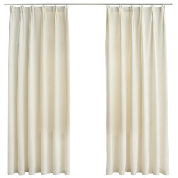 Vidaxl Zatemnitvene zavese 2 kosa z obešali žametne krem 140x175 cm