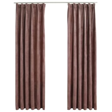 Vidaxl Zatemnitvene zavese 2 kosa z obešali žametne roza 140x225 cm