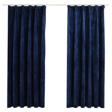 Vidaxl Zatemnitvene zavese 2 kosa z obešali žametne modre 140x175 cm