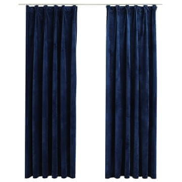 Vidaxl Zatemnitvene zavese 2 kosa z obešali žametne modre 140x225 cm