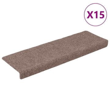 Vidaxl Stopniščne preproge samolepilne 15 kosov 65x21x4 cm svetlo rjave barve s pravokotnim robom