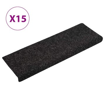 Vidaxl Preproge za stopnice samolepilne 15 kosov 65x21x4 cm črne pravokotne robove