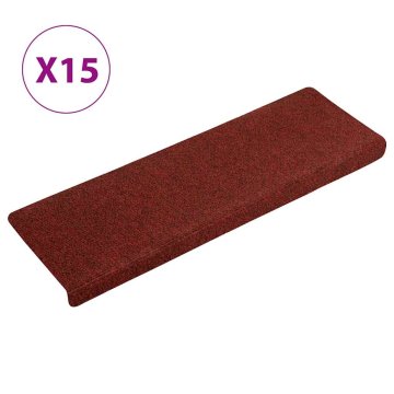 Vidaxl Stopniščne preproge samolepilne 15 kosov 65x21x4 cm bordo rdeče pravokotne robove