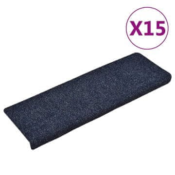 Vidaxl Preproge za stopnice samolepilne 15 kosov 65x21x4 cm modre pravokotne robove