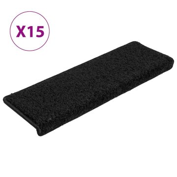 Vidaxl Stopniščne preproge 15 kosov 65x21x4 cm črne s pravokotnim robom