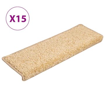 Vidaxl Stopniščne preproge 15 kosov 65x21x4 cm kremne pravokotne