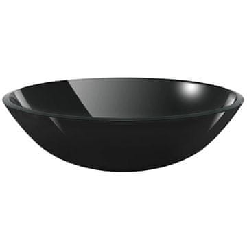 Vidaxl Umivalnik iz Kaljenega Stekla 42 cm Črne Barve