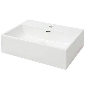Vidaxl Umivalnik z odprtino za armaturo bela keramika 51,5x38,5x15 cm