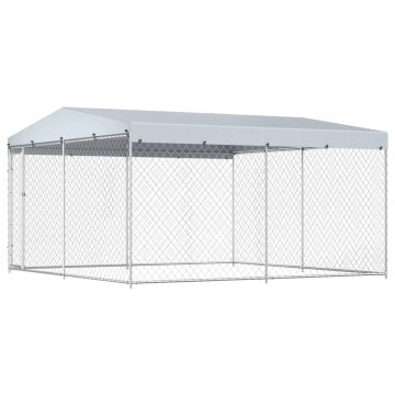 Vidaxl Zunanji pasji boks s streho 382x382x225 cm