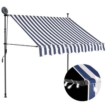 Vidaxl Ročno zložljiva tenda z LED lučkami 150 cm modra in bela