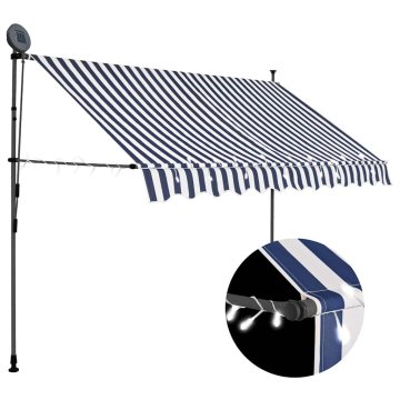 Vidaxl Ročno zložljiva tenda z LED lučkami 300 cm modra in bela