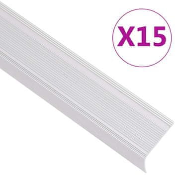 Vidaxl Obrobe za stopnice L-oblike 15 kosov aluminij 90 cm srebrne