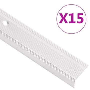 Vidaxl Obrobe za stopnice L-oblike 15 kosov aluminij 90 cm srebrne